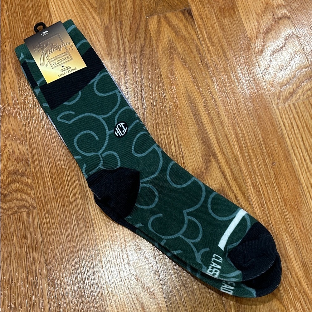 HGC tall crew socks graphic design Green Patterned Socks large / xl new - Picture 4 of 7